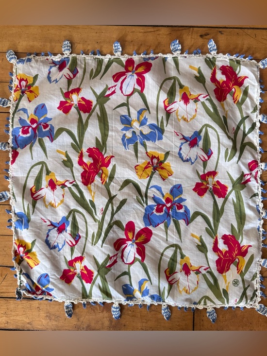 Tory Burch Accessories - Tory Burch scarf square cotton floral fringe detail white red yellow spring